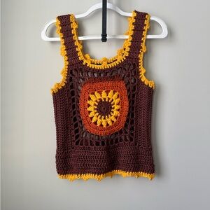 The Hippie Shake Crochet Tank Top - Brown and Yellow